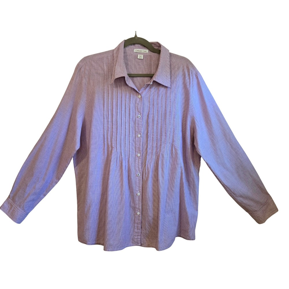 Coldwater Creek Raspberry White Striped Pintuck Button Down Shirt Womens XL